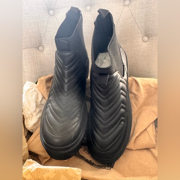 Gucci $1550 Calfskin Leather Nappa Matelasse Frances Chelsea Boots 39 9 Black - Picture 11 of 11